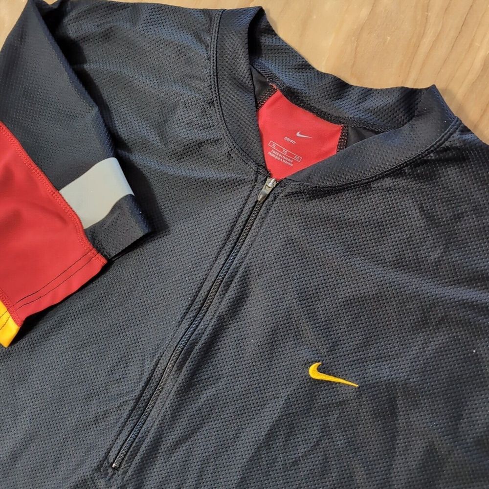 Nike Dry Fit Training Shirt Black/Red/Yellow Sz XL 1/2 Zip Athletic Fit Premium